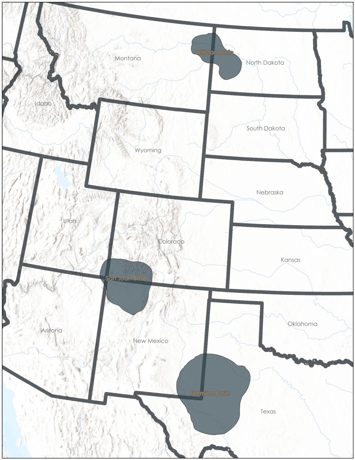 This is a map of TXO Energy Partners' core areas of operation. It highlights the Permian Basin of West Texas and New Mexico and the San Juan Basin of New Mexico and Colorado.