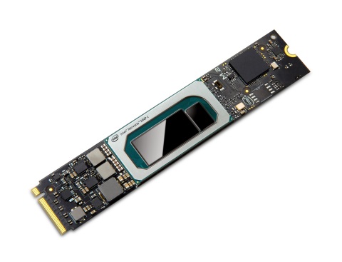 A photo shows the Intel Nervana NNP-I for inference, m.2 card. Intel Nervana Neural Network Processors are Intel’s first purpose-built ASICs for complex deep learning with scale and efficiency for cloud and data center customers. Intel demonstrated the Intel NNPs at the company's AI Summit on Nov. 12, 2019, in San Francisco. (Credit: Intel Corporation)