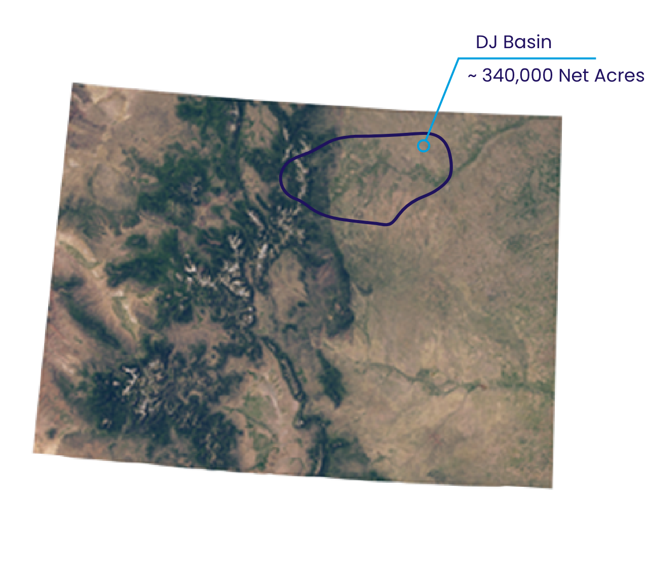 Topographical map of Texas showing the DJ Basin asset area.