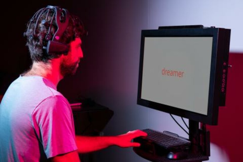 A researcher uses a computer.