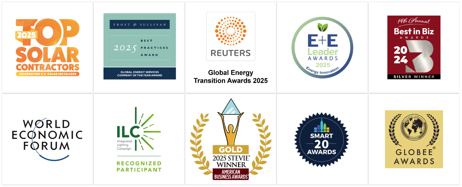 A matrix of awards won by Ameresco as of March 2025