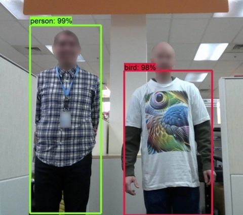 Intel Labs members demonstrate an example of artificial intelligence becoming confused by an adversarial T-shirt. (Credit: Intel Corporation)