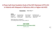 2020 ASH Poster - A Phase 1a/b Dose Escalation Study of the MYC Repressor APTO-253 in Patients with R/R AML or HR-MDS