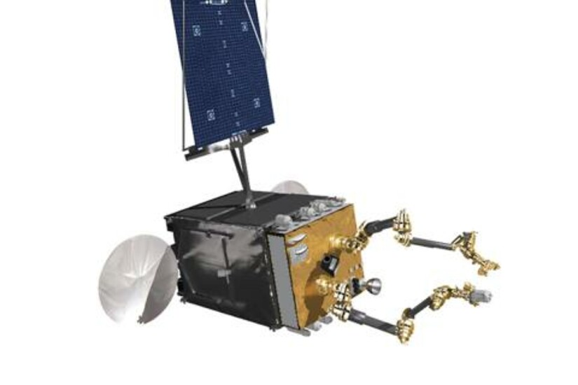 A satellite with robotic arms for servicing commercial satellites under the RSGS program.