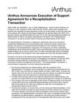 iAnthus Announces Execution of Support Agreement for a Recapitalization Transaction