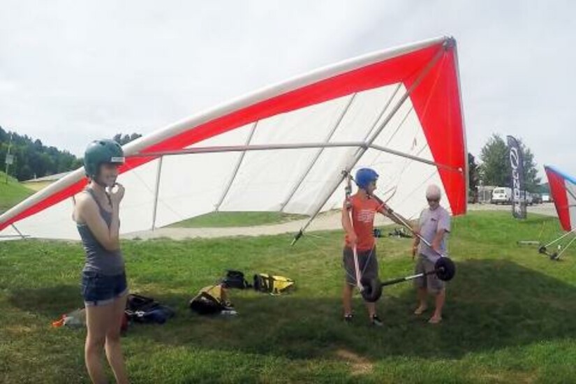 Draper’s Red Bull Flugtag team prepares their glider for takeoff at the 2016 event.