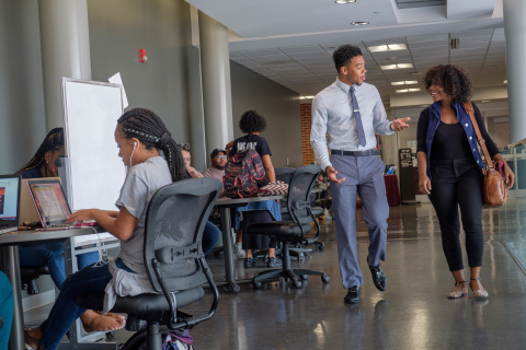 A photo shows law school students at North Carolina Central University (NCCU). Intel has announced a donation of $5 million over the next five years to the historically Black university. NCCU’s School of Law will use the donation to create a new tech law and policy center. (Editor’s note: Photo was taken in 2017, before COVID-19 pandemic. Currently, students, faculty and staff are required to wear face coverings and take full health and safety precautions. Credit: North Carolina Central University)
